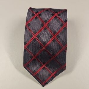 Men's Black Tie with Red Windowpane Plaid